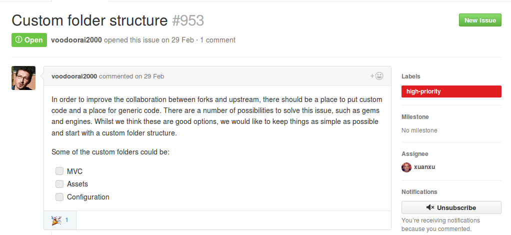Figura 5: Ticket nº 953 - Custom folder structure - GitHub de Consul